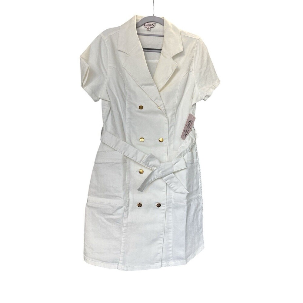 Nanette Lepore Double Breasted Denim Shirtdress Color Brilliant White Size 8 New - Picture 2 of 5